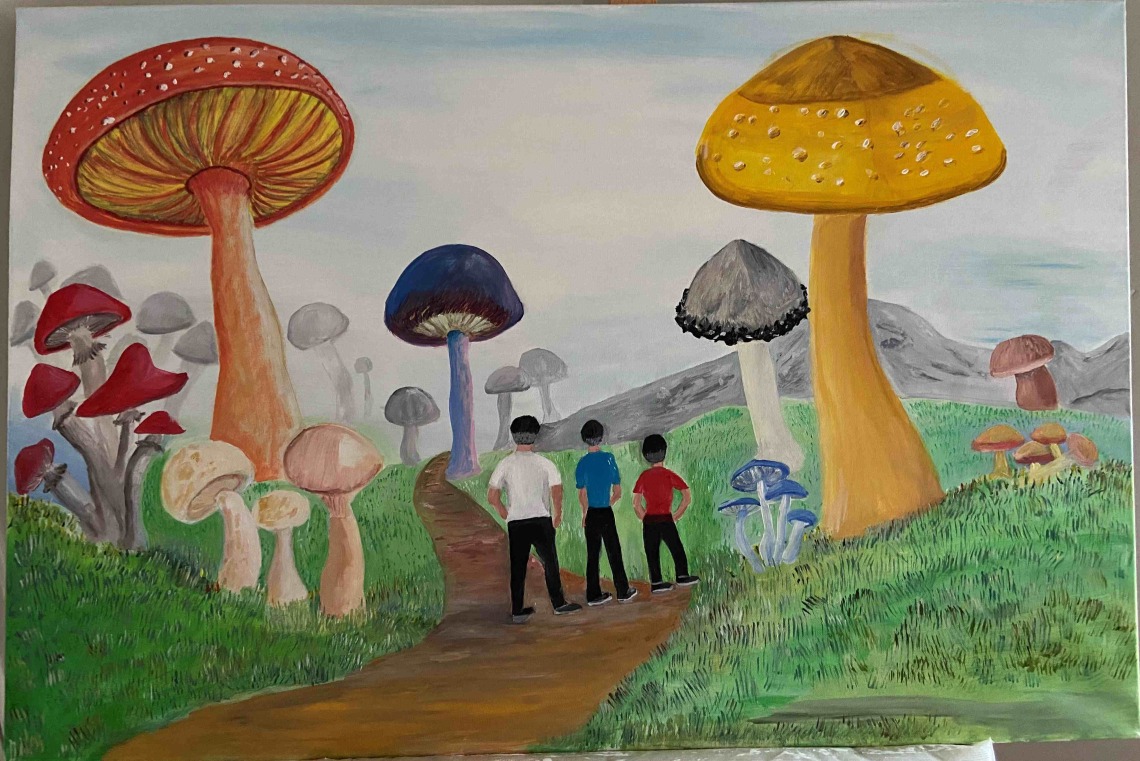 Mushrooms and people painting
