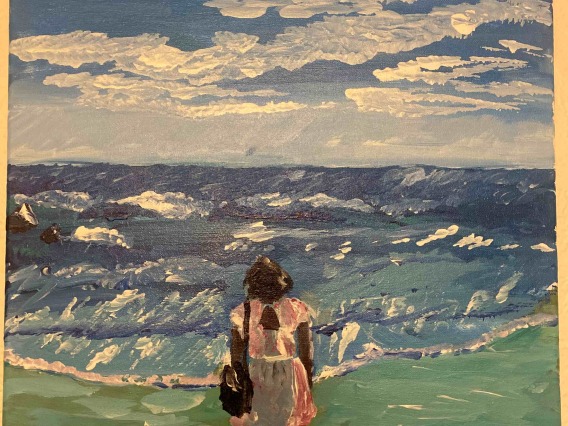 girl on beach/painting