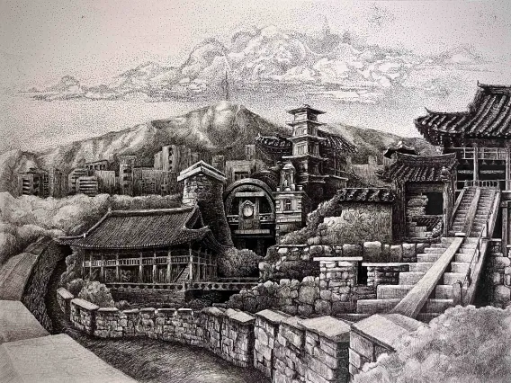 village drawing