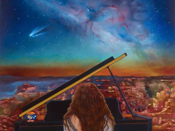 pianist under stars painting