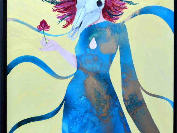 figure in blue painting