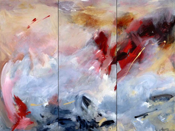 white and red abstract painting
