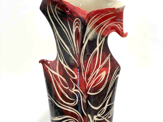 red vase sculpture