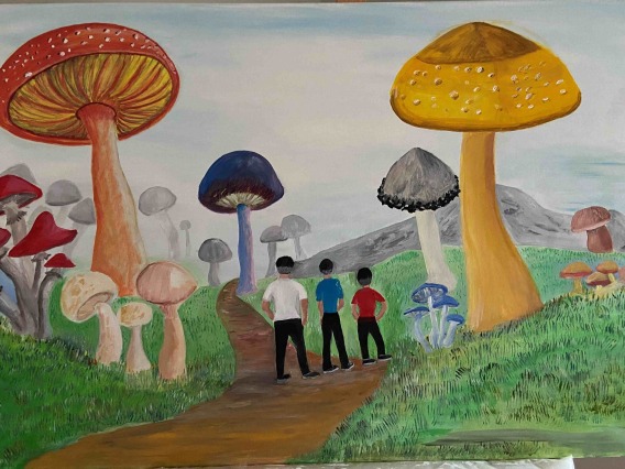 Mushrooms and people painting