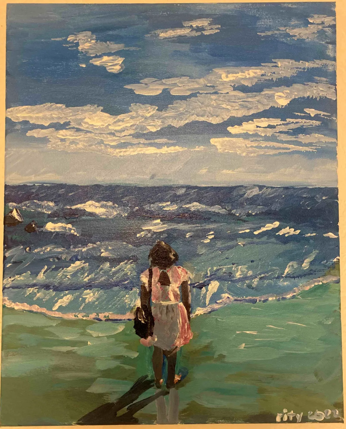 girl on beach/painting