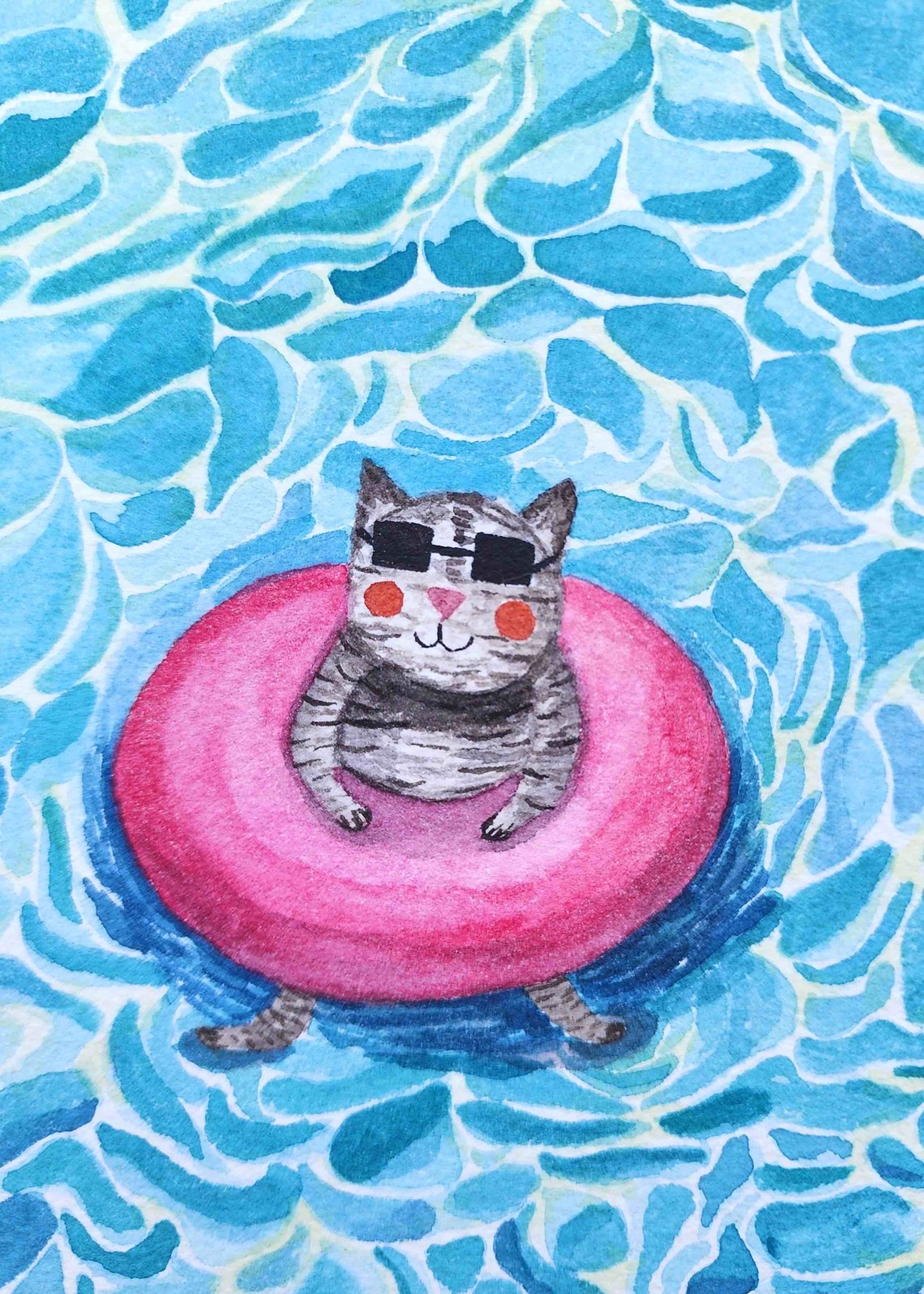 cat in pool float painting