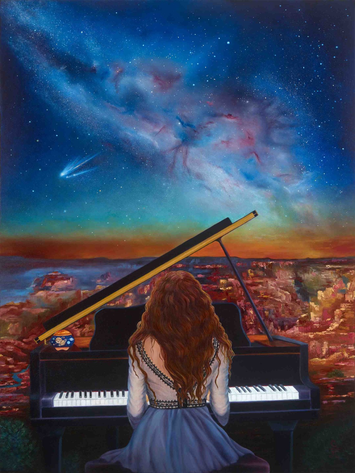 pianist under stars painting