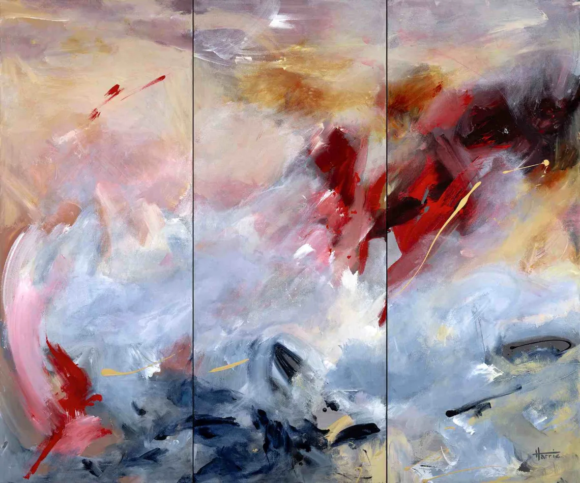 white and red abstract painting